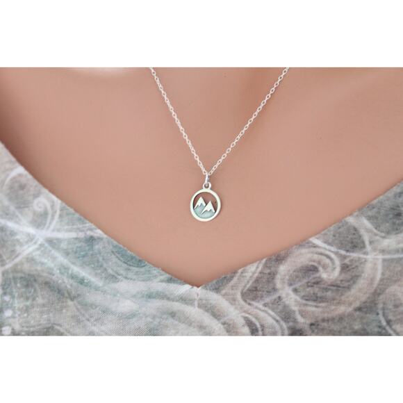 Sterling Silver Snow Capped Mountain Charm Necklace - Picture 1 of 4